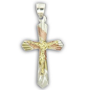 Sterling Silver Tri color Crucifix Cross Pendant