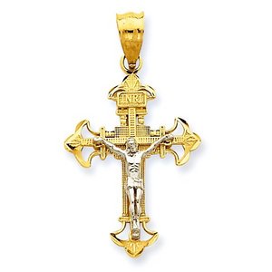 14k Two tone Gold INRI Crucifix Pendant