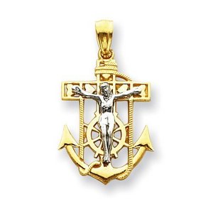 14K Two Tone Gold Mariner s Cross Pendant