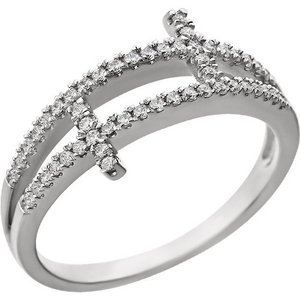 Sterling Silver Cubic Zirconia Sideways Double Cross Ring