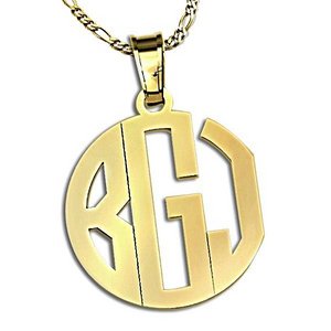 Circle Monogram 3 Letter Block Cut Out Pendant