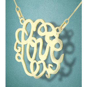 Round Fancy Script Love Monogram Cut Out Pendant