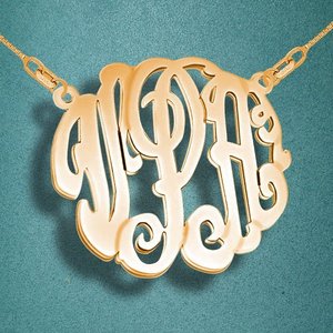 Round Fancy Script Monogram 3 Letter Cut Out Pendant