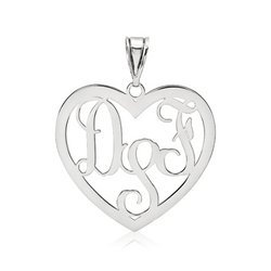 Heart Shaped Vine Script 3 Letter Monogram Cut Out Pendant