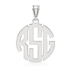 Round Block 3 Letter Monogram Cut Out Pendant