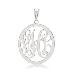 Oval Vine Script 3 Letter Monogram Cut Out Pendant