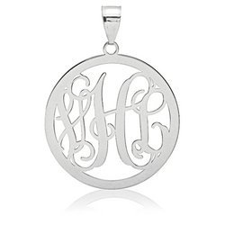 Round Vine Script 3 Letter Monogram Cut Out Pendant