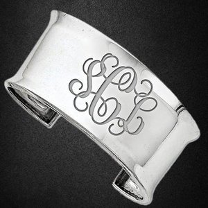 Sterling Silver Fancy Cuff Monogram Concave Bangle Bracelet