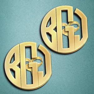 Monogram Round Block Cutout Post Earrings