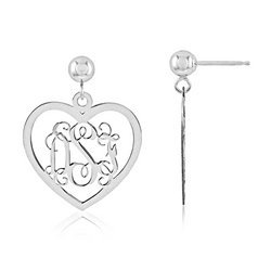 Heart Shaped Monogram Vine Script Post Dangle Earrings