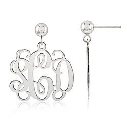 Outlined Monogram Vine Script Post Dangle Earrings