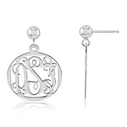 Monogram Vine Script Round Post Dangle Earrings