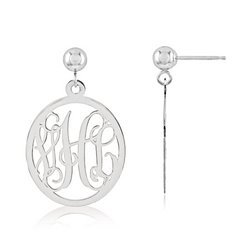 Oval Shaped Monogram Vine Script Post Dangle Earrings