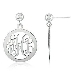 Monogram Vine Script Round Post Dangle Earrings