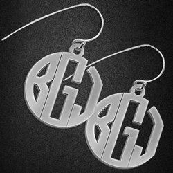 Monogram Block Round Cut Out Earrings w  Kidney Wire