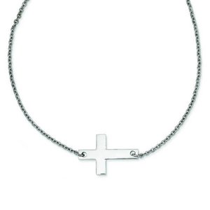 Stainless Steel Polished Sideways Cross Necklace