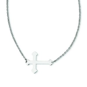 Stainless Steel Polished Sideways Cross 18in Necklace