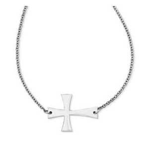 Stainless Steel Polished Sideways Cross Necklace