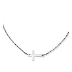 Stainless Steel Polished Sideways Cross Necklace