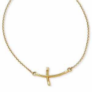 14K Yellow Gold Large Sideways Curved Twist Cross Necklace