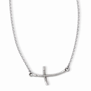 14K White Gold Large Sideways Curved Twist Cross Necklace