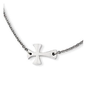 Stainless Steel Polished Sideways Cross Necklace