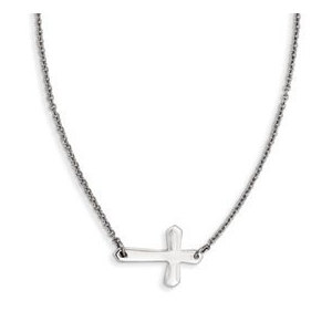 Stainless Steel Polished Sideways Cross Necklace