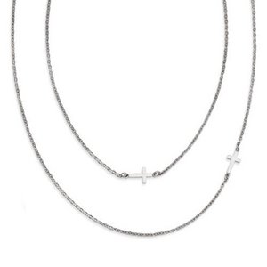 Stainless Steel Double Sideways Crosses Layered Necklace