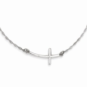 Sterling Silver Large Sideways Curved Cross Necklace