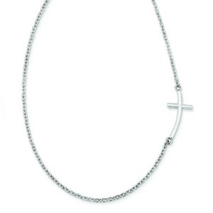 Sterling Silver Large Sideways Curved Cross Necklace