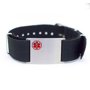 Stainless Steel Men s Black Nylon Medical ID Bracelet