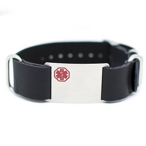 Stainless Steel Men s Black Leather Medical ID Bracelet