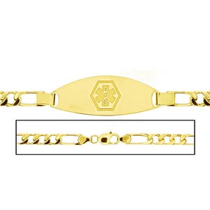 Solid 14K Yellow Gold Women s Figaro Link Medical ID Bracelet