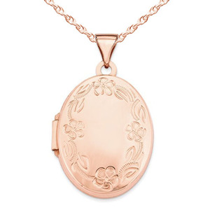 14k Rose Gold Floral Oval Photo Locket