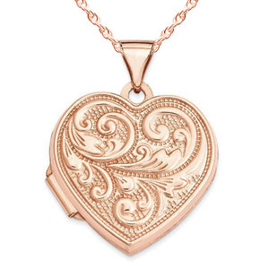 14k Rose Gold Floral Heart Photo Locket