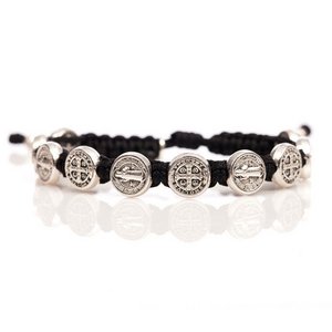   My Saint My Hero   Saint Benedict Silver Tone Cross Medal Bracelet