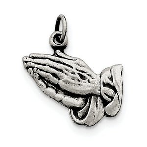 Sterling Silver Antiqued Praying Hands Charm