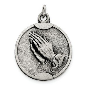 Sterling Silver Antiqued Praying Hands Pendant