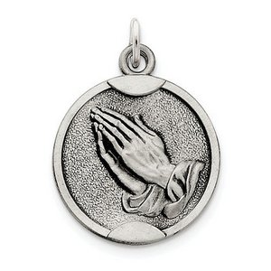 Sterling Silver Antiqued Praying Hands Medal