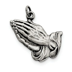 Sterling Silver Antiqued Praying Hands Charm