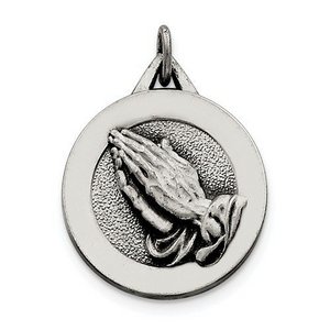 Sterling Silver Antiqued Praying Hands Pendant