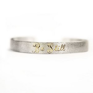 Sterling Silver   Be Still   Hand Engraved Bangle Bracelet