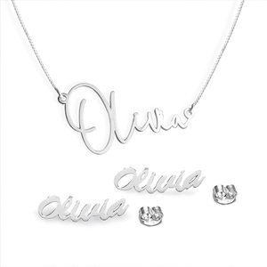 Modern Script Name Necklace   Earring Combo   with Necklace Chain Included