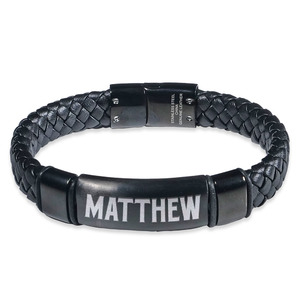 Black Leather ID Bracelet