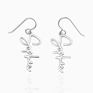 Pair Of Modern Script Name Dangle Earrings