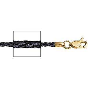 14K Yellow Gold 1 5mm Thick Black Genuine Leather Chain