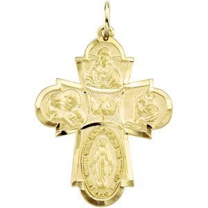 14K YELLOW GOLD 4 WAY CROSS MEDAL