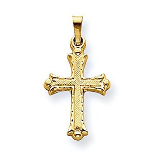 14k Yellow Gold Hollow Fleur de lis Cross Pendant