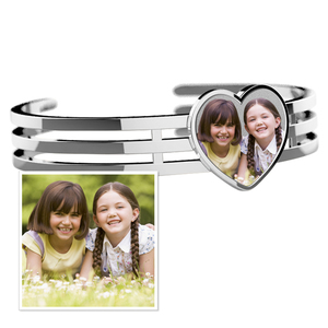 Photo Engraved Heart Bangle Bracelet