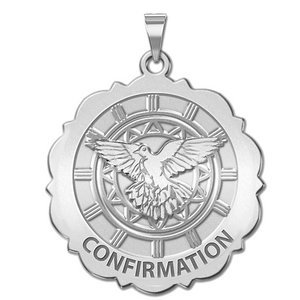 Confirmation Scalloped Round Religious Medal    Holy Spirit Religious Medal  EXCLUSIVE 